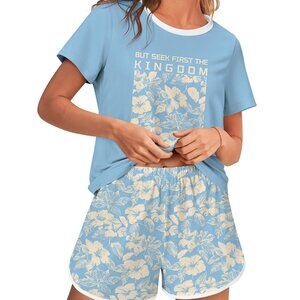 Floral Graphic Pajama Set Cute Lounge Wear Summer Y2K Chic Soft Stretchy